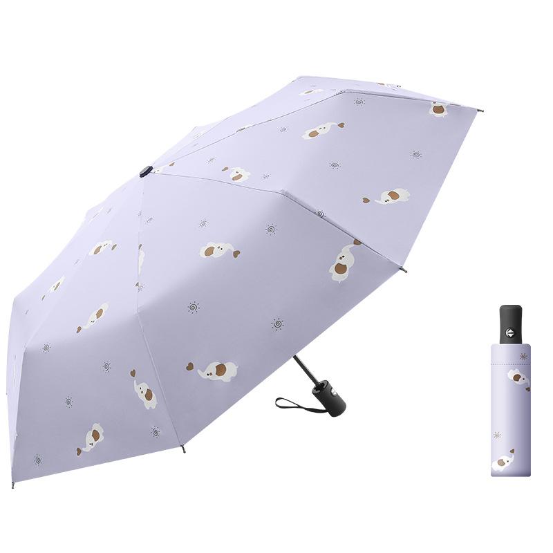 Женский автоматический черный клей с принтом, солнцезащитный крем, анти-УФ-зонт, трехкратный зонт от дождя двойного назначения, складной зонт для отдыха и развлечений на открытом воздухе