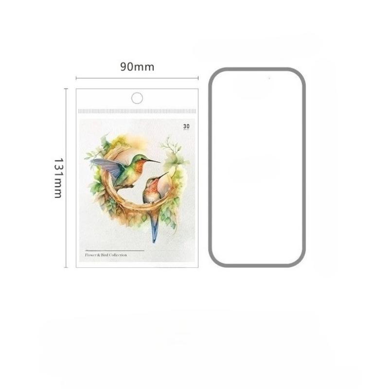 30 Pcs Watercolor Style Flower Birds Stickers Aesthetic Decorative Diary Album Stationery Stick Labels Junk Journal Supplies