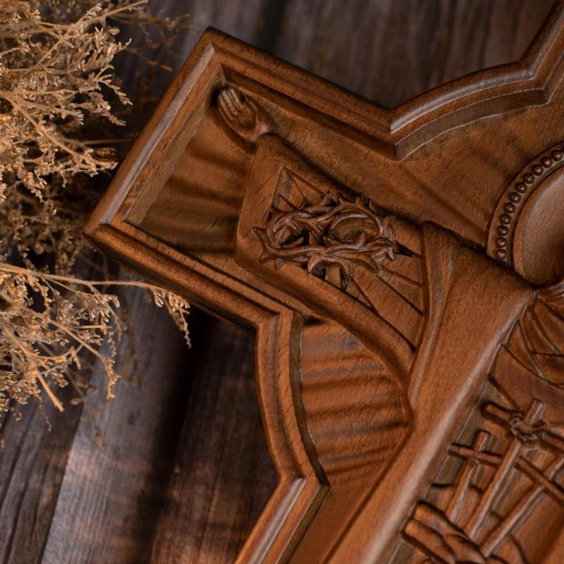 Винтажная статуя Иисуса, пасхальный католический крест, украшение для стен, христианские поделки из дерева, религиозный подарок на крещение