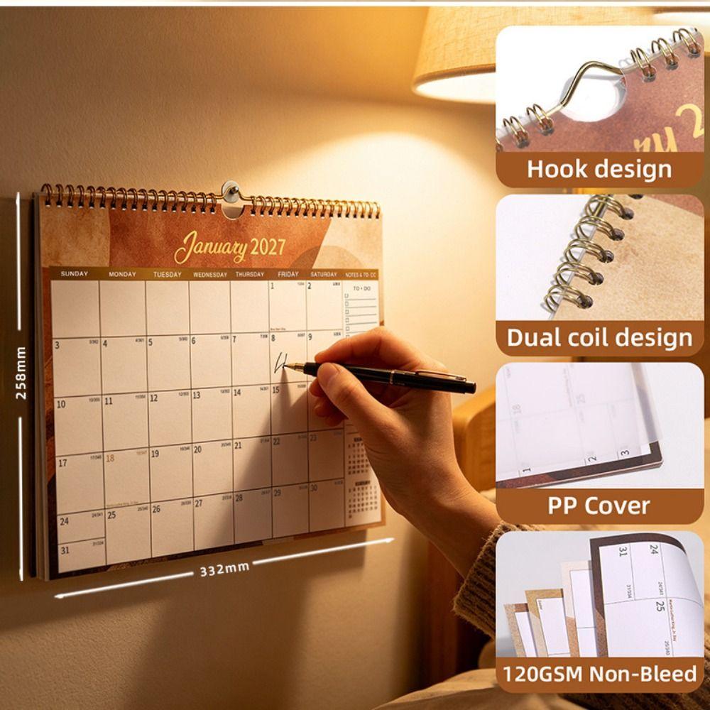 Foldable Double-coil Calendar Oil Painting Style English Calendar 2027 Flower Desk Calendar Home
