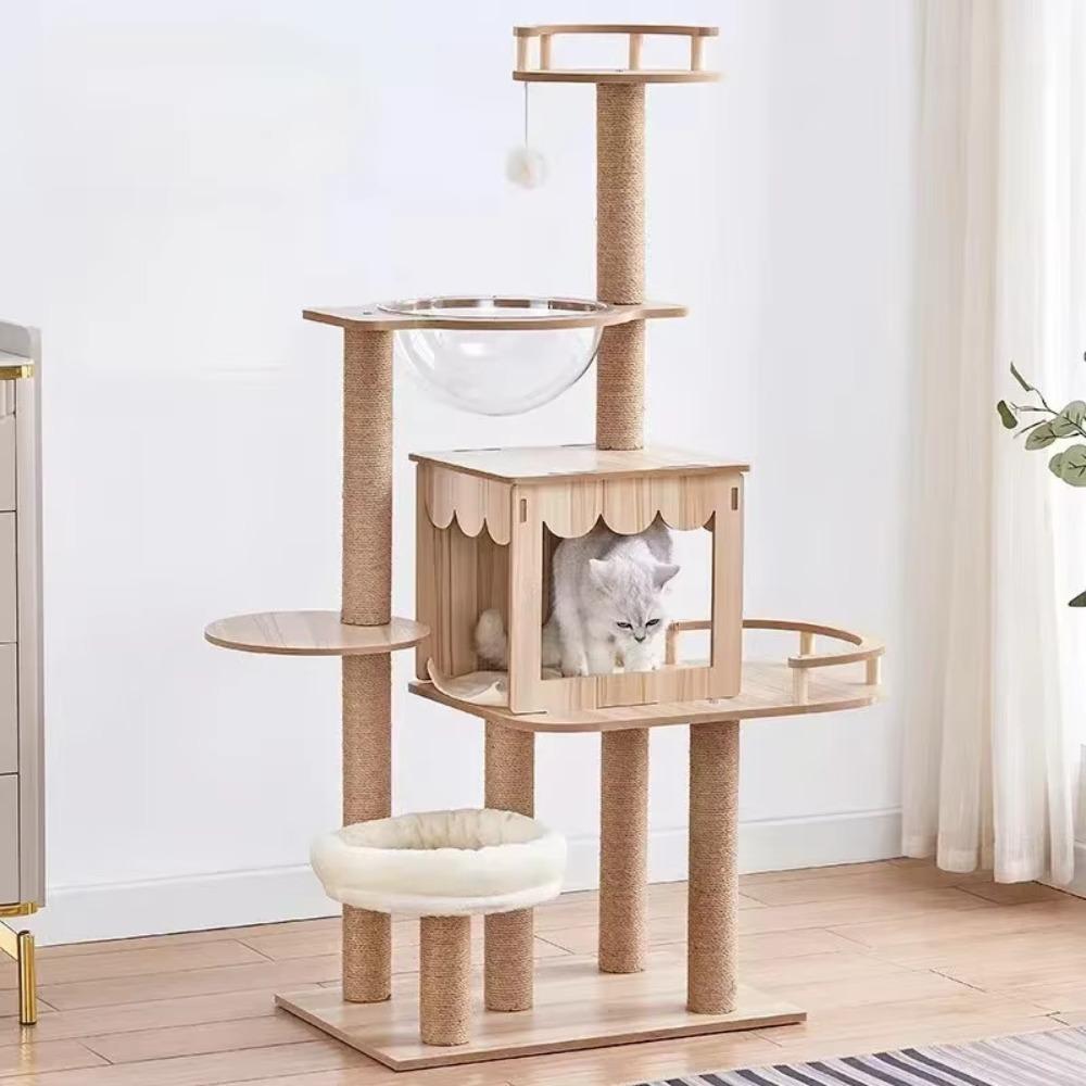Multi-layer Scratching Posts Modern Cat Tree Tower Multi-layer Cats Climbing Frame Cat Condo Cats Toys Large Wooden Tree House