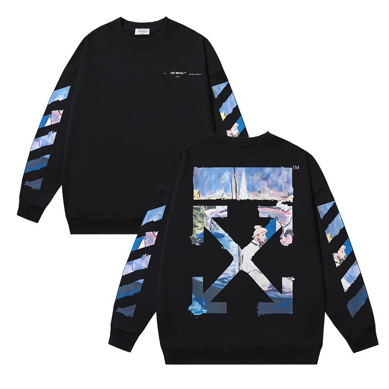 1086 Off-White 2026 Autumn and Winter New OW Monet Oil Painting Arrow Print Men's and Women's Round Neck Hoodie