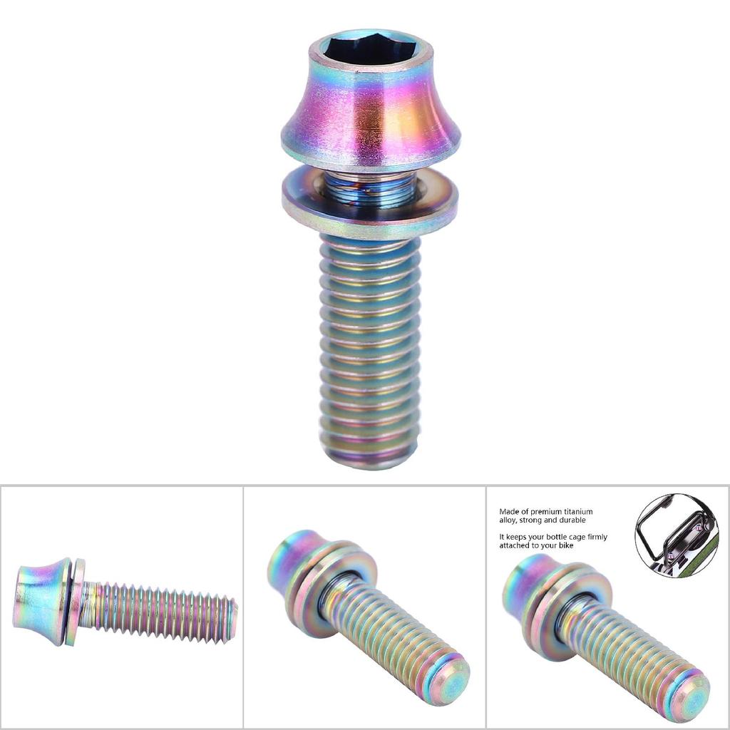 Bicycle Titanium Alloy Water Bottle Cage Screw Bolt M5x12/16mm with Washer (Rainbow M5x16)