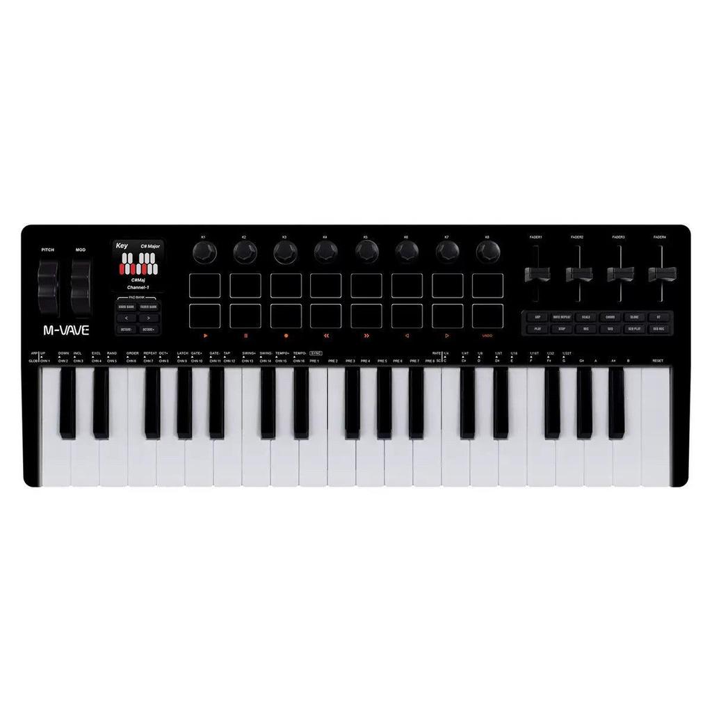 M-VAVE SMK-37 Pro 37-клавишный MIDI-клавиатурный контроллер со звуковым источником, пэдом для аранжировки и фейдером