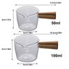 50/100ml Wood Handle Glass Espresso Measuring Cup Milk Cup Multi-functional Kitchen Measure Mug Coffee Supplies Clear