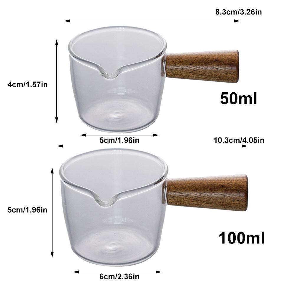 50/100ml Wood Handle Glass Espresso Measuring Cup Milk Cup Multi-functional Kitchen Measure Mug Coffee Supplies Clear
