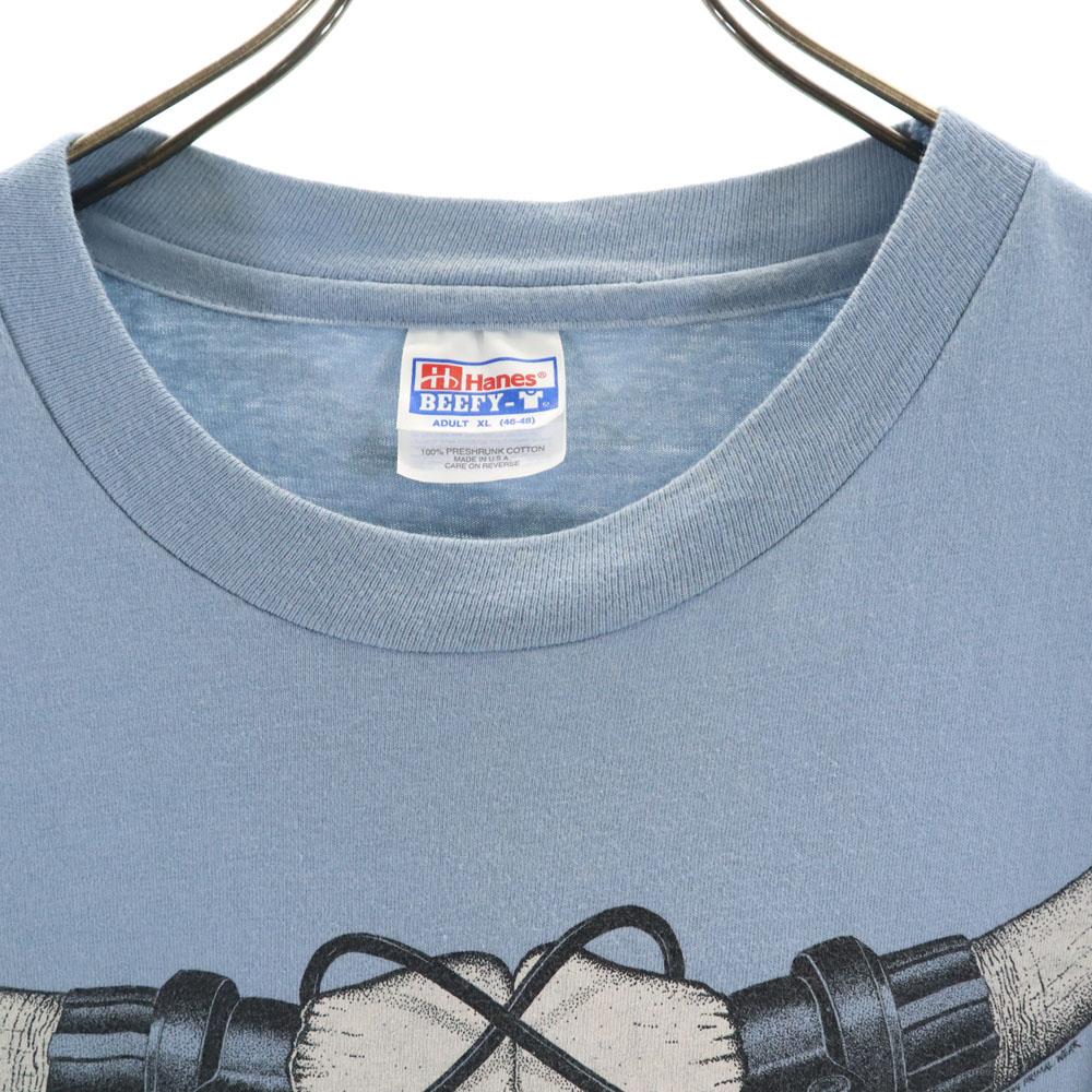 HANES 90s Made In USA Old Print Short Sleeve T-shirt XL Blue Men's Used