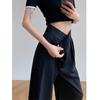 Autumn Thin Black Suit Wide Leg Pants High Waist Loose Floor Length Pleated Black Casual Trousers Velcro Clothes