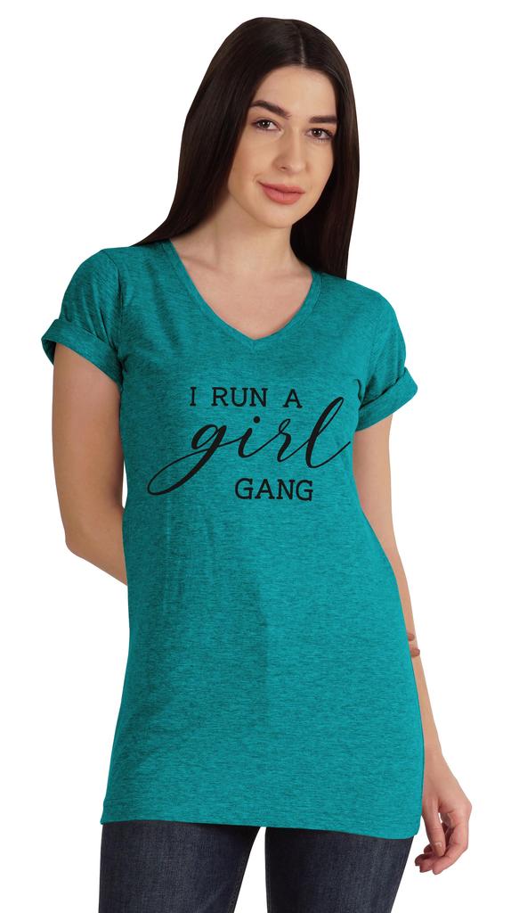 Inkmeso Футболка с V-образным вырезом и надписью «I Run A Girl Gang», хлопок, Mommy Life, для мам