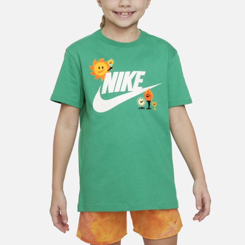 Nike Футболка с коротким рукавом и круглым вырезом с принтом мультяшного логотипа, детские топы, стадионно-зеленый FJ7237-324