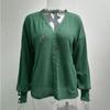 Women's Lace V-neck Sweater Ladies Loose Long Sleeve Solid Color Sweater