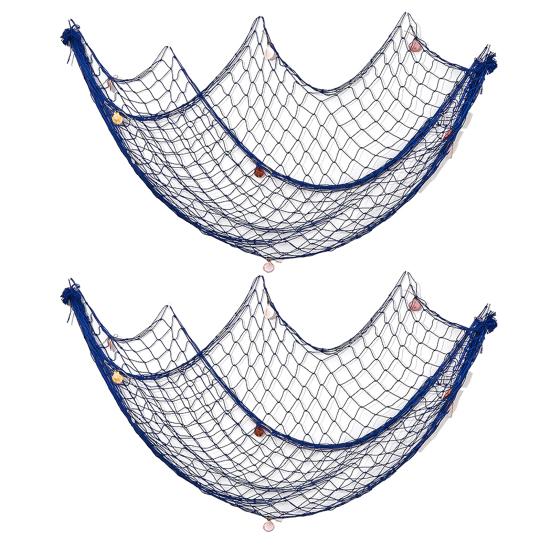 2Pcs Decorative Fishing Nets Hanging Ornaments Extra-Large DIY Ocean-inspired Craft Wall Art Hanging Fishnet Decor