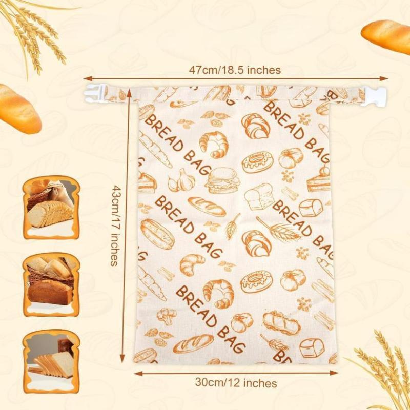Portable Food Grade Cotton Bread Bags Reusable Homemade Loaf Bag Kitchen Storage Bread Large Washable Storage Bag Food Organizer