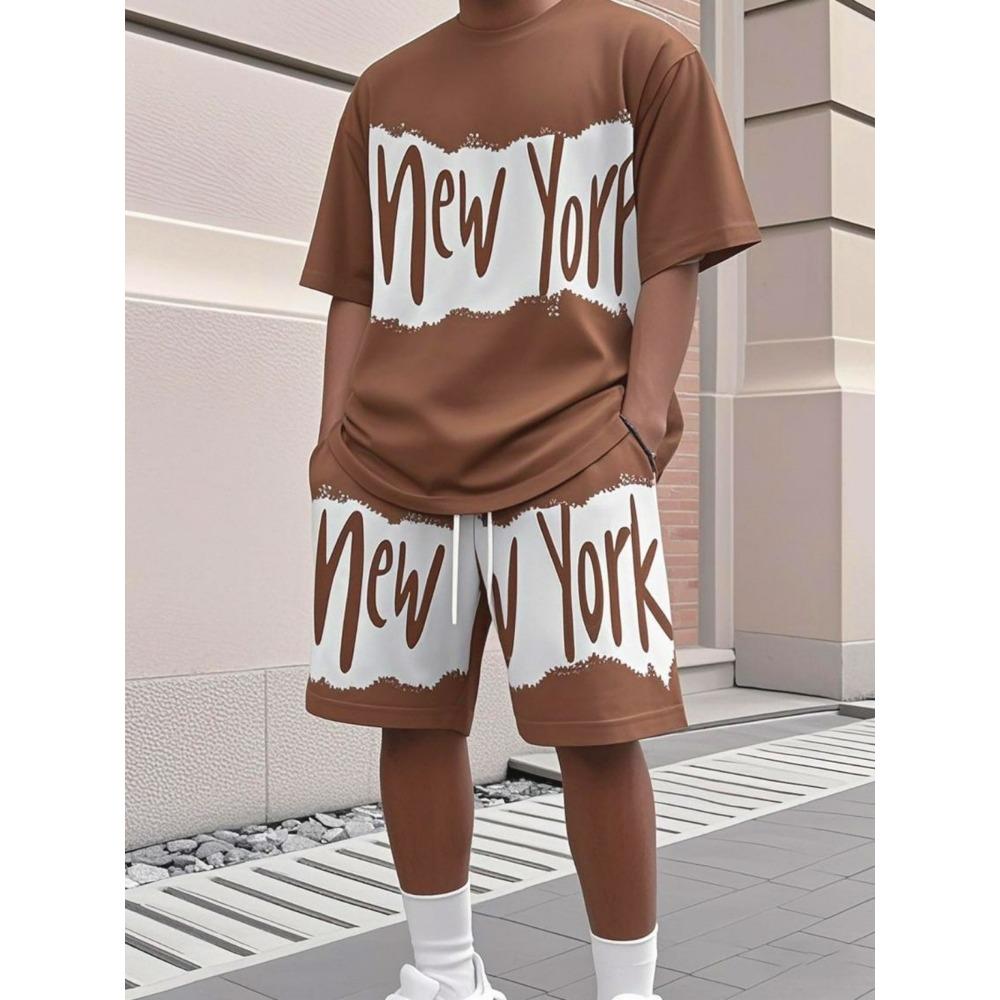 Летняя мужская модная персонализированная двухкомпонентная одежда с принтом букв, короткий рукав, шорты, дышащий комплект футболок для активного отдыха