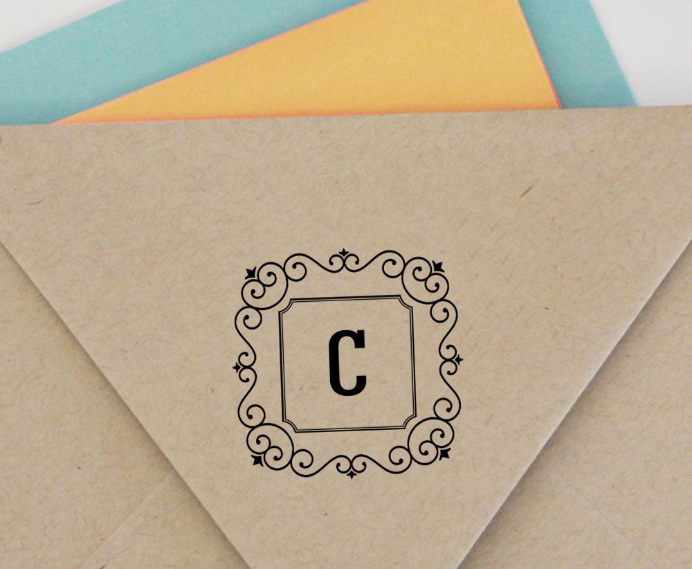 Printtoo Alphabet C Monogram Initial Square Swirl Border Self Inking Rubber Stamp Office