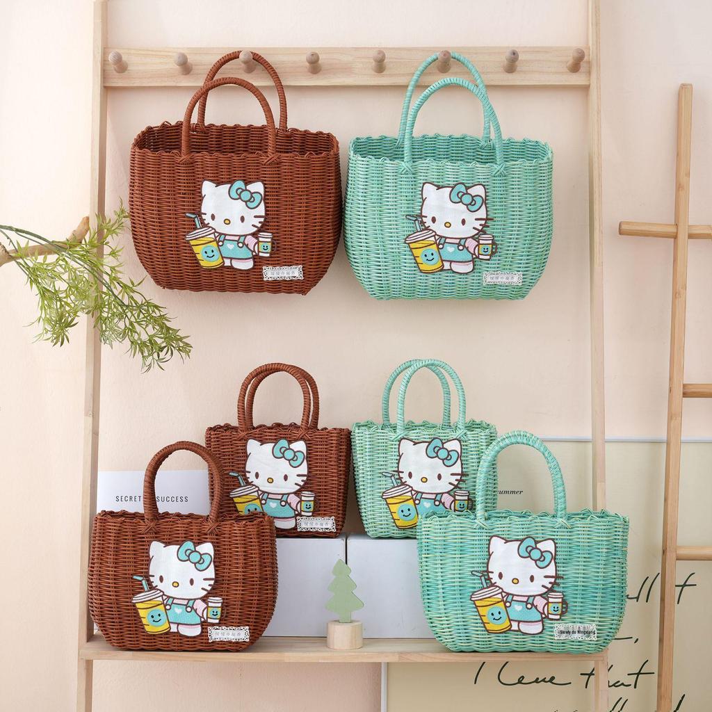 Colorful Imitation Rattan Woven Ladies' Picnic Handbag