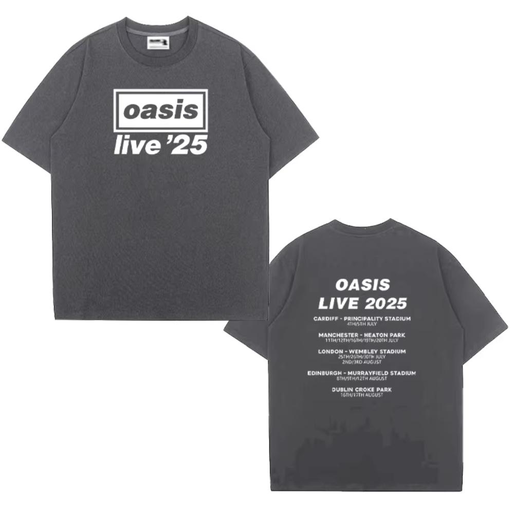OASIS Live 25 Tour 2025 Винтажные футболки Мужская Женская Повседневная Хлопковая футболка Хип-хоп Уличная одежда С коротким рукавом Свободные Футболки Подарок для фанатов