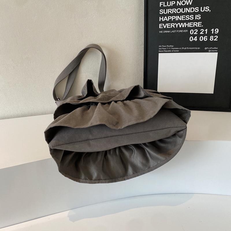 Сумка через плечо с оборками в виде лепестков, женская однотонная сумка-тоут, большая вместимость, сумка через плечо