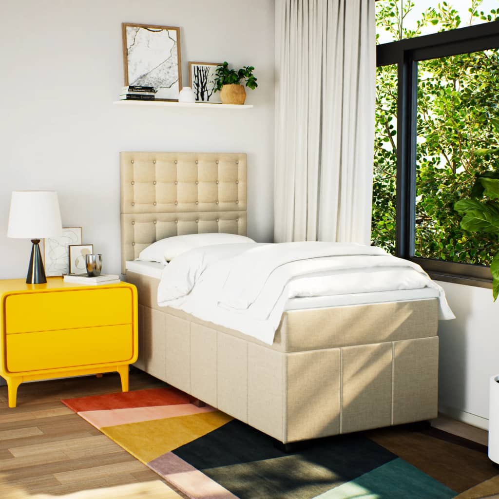 Box Spring Bed with Mattress Cream 80 x 200 cm Fabric