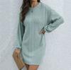 Women's Autumn And Winter Casual Fashion Long Sleeve Solid Color Round Neck Hip Cover Dress