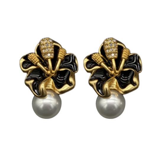 1 пара сережек-капель с искусственным жемчугом и блестящими стразами в форме цветка, серьги-гвоздики для выпускного вечера, юбилея, ювелирного подарка