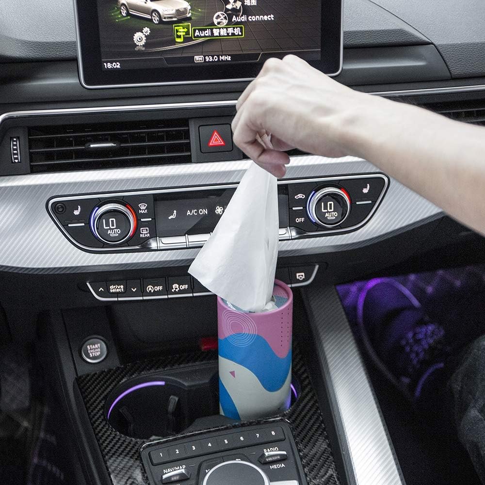 Car Tissue Holder With Facial Tissue Bulk, Car Tissues Box Round Container - Tissue Tubes For Car, Travel Tissues Perfect For Car Cup Holder - 4PK