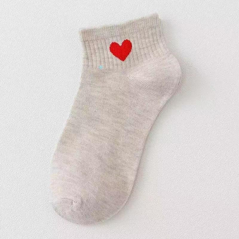5 пар носков, короткие хлопковые носки, носки в стиле Харадзюку с узором в виде сердечек, однотонные милые носки в стиле хип-хоп
