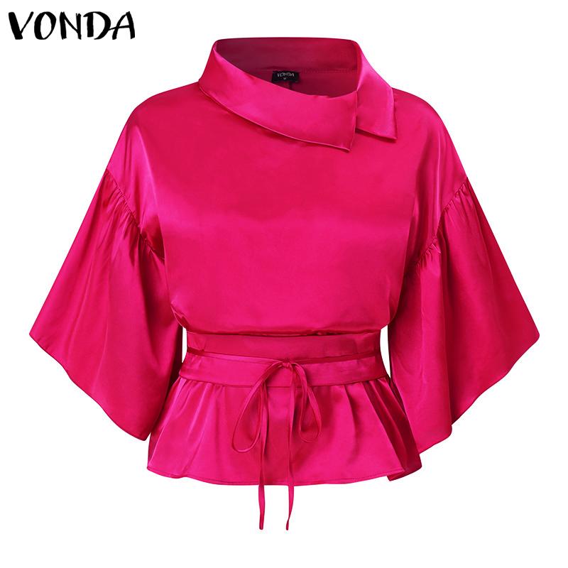 VONDA Женские костюмы с топом и юбкой большого размера с расклешенным воротником и длинными рукавами