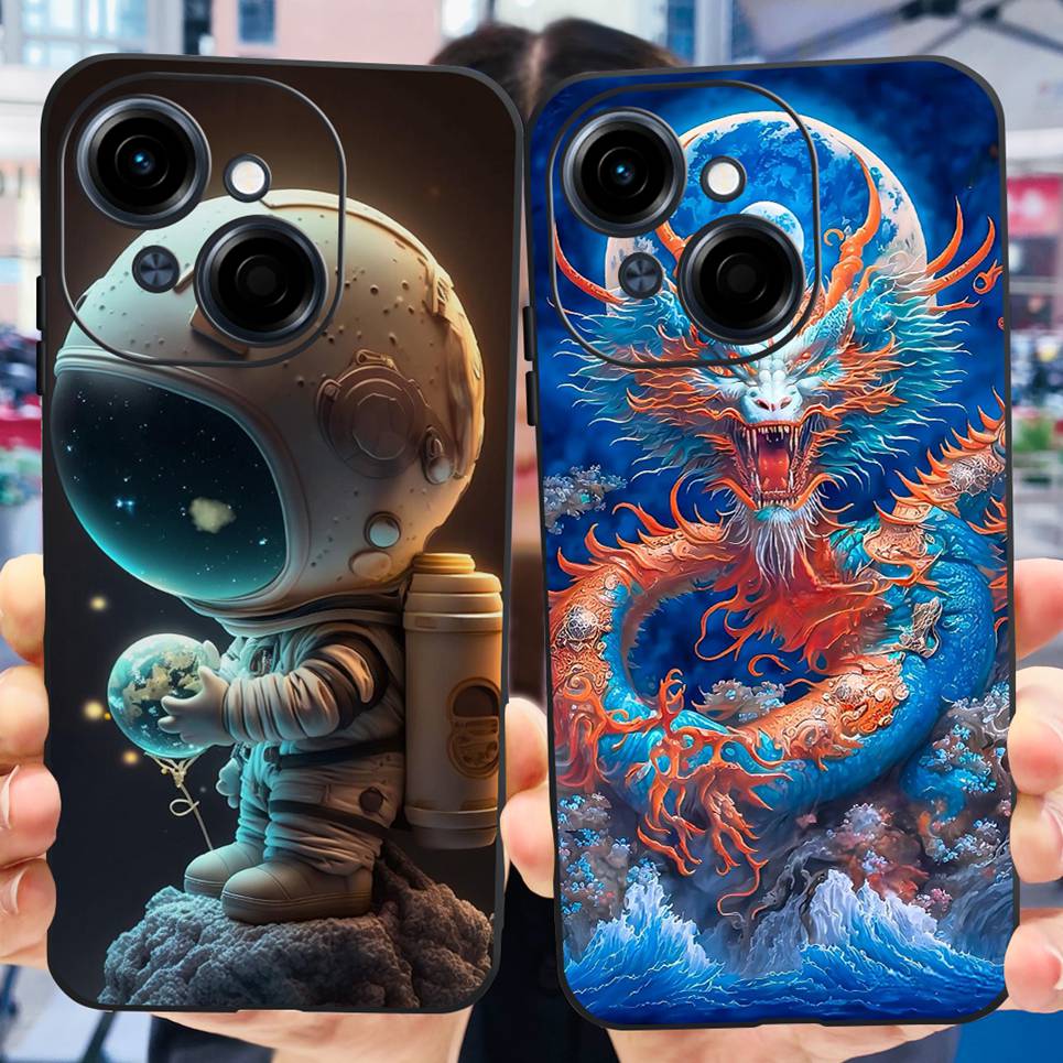 Чехол для телефона Tecno Spark GO 1 / Spark GO 2025 / Pop 9 Крутой Мультяшный Дракон Космонавт Милый Кот Funda Мягкий Черный Силикон