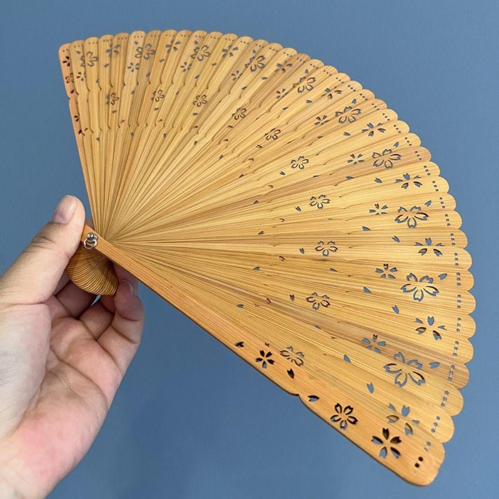 Portable Folding Bamboo Fan Solid Color Elegant Handheld Fans Tassel Folding Fan Home Decoration