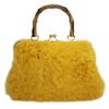 Роскошная желтая модная сумка-клатч из искусственного каракуля (кудрявый кроличий мех) с ручками в бамбуковом стиле и золотой застежкой-поцелуем, 12 Д x 7,5 В x 5,5 Ш.
