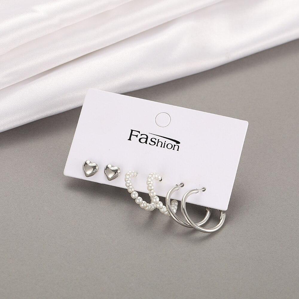 Женские серьги, комплект серег для женщин, богемные модные украшения, серьги-гвоздики с геометрическим сердцем