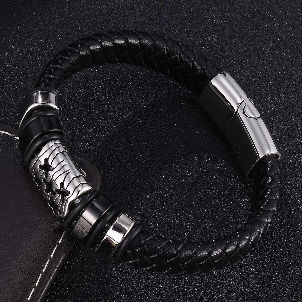 New Design Bracelet Personality Gift For Men Genuine Leather Bracelet Bangle Stainless Steel Charm Bangle