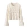 Spring/summer Women's Knitwear Thin Cut-out Bell Sleeve Knit Sweater Round Neck Loose Knit Top Knit Lace Blouse