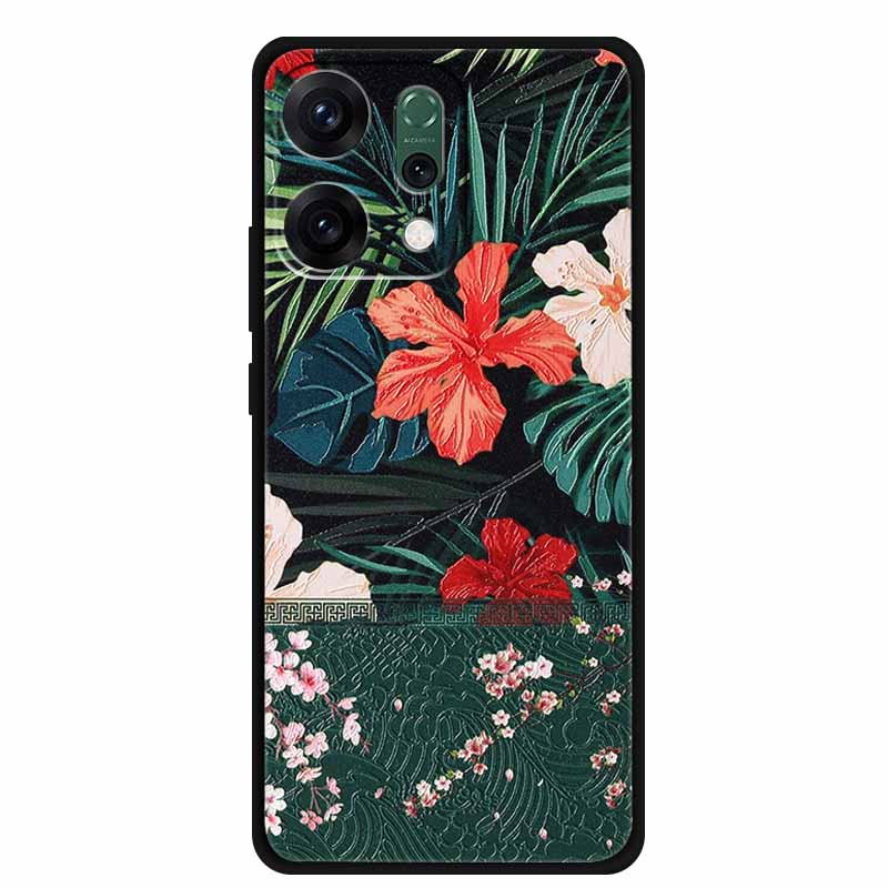 For Oppo Reno 14 5G 3D CaseRelief Flowers Emboss Phone Cover For Oppo Reno 14 Black Silicone Shockproof Soft Fundas Protector