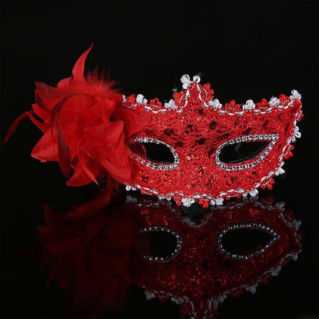 Feather Rhinestones Masquerade Mask Lace Flower Half Face Sexy Feather Flower For Couple Masquerade Ball Party Game