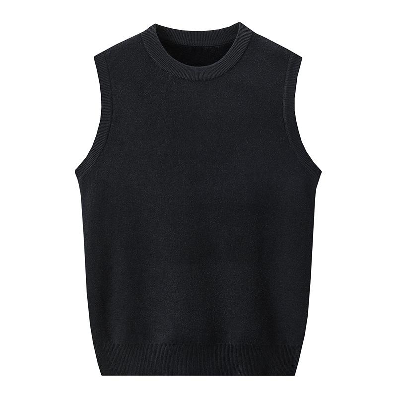 Spring, Autumn and Winter Men's Sleeveless Wool Solid Color Vest Middle-aged Loose Dad Men's Bottom Shirt Top