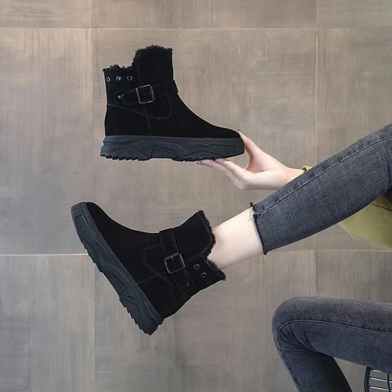 Модные ботинки женские зимние ботинки на плоской подошве женские туфли на платформе женские меховые теплые туфли для женщин новые однотонные зимние туфли короткие ботинки женские