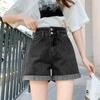 Wowen Classic and Minimalist Fashion Versatile Black Ultra-high-waisted Thin A-line Female Spring and Summer Loose Super-hot Wide-legged Denim Shorts