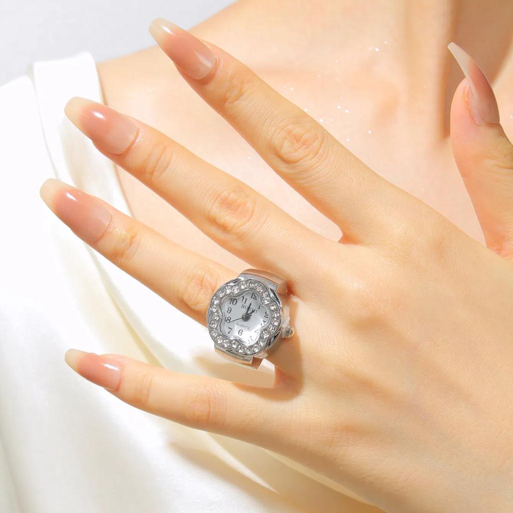 Quartz Flower Ring Watch for Women Fashion Jewelry Elegant Waterproof Adjustable Finger Watch Gift