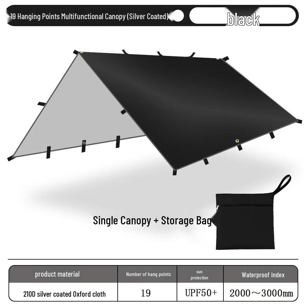 Многофункциональный водонепроницаемый солнцезащитный тент для улицы с 19 точками крепления и серебристым покрытием с черной проклейкой для кемпинга