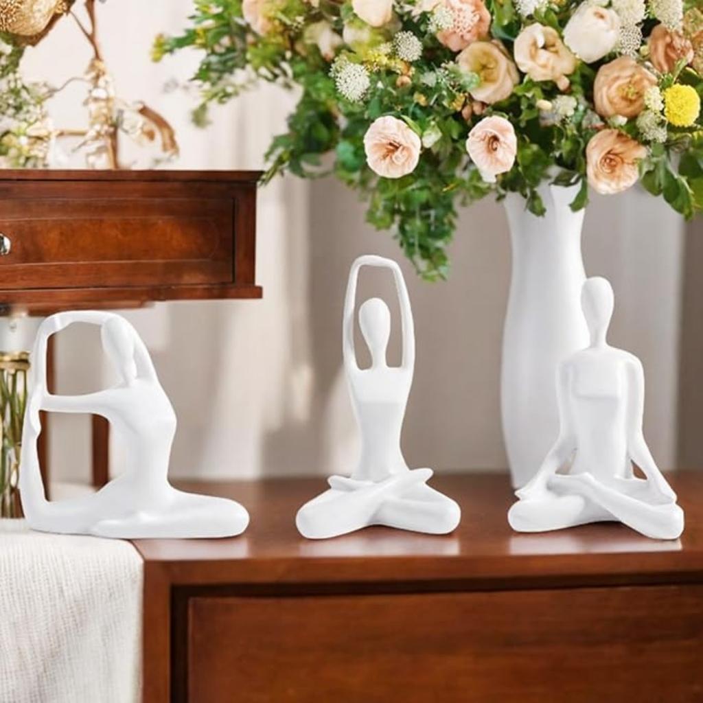 Resin Zen Yoga Figurines for Bookself, Meditation Yoga Statues Set of 3, Home Decor, Gifts