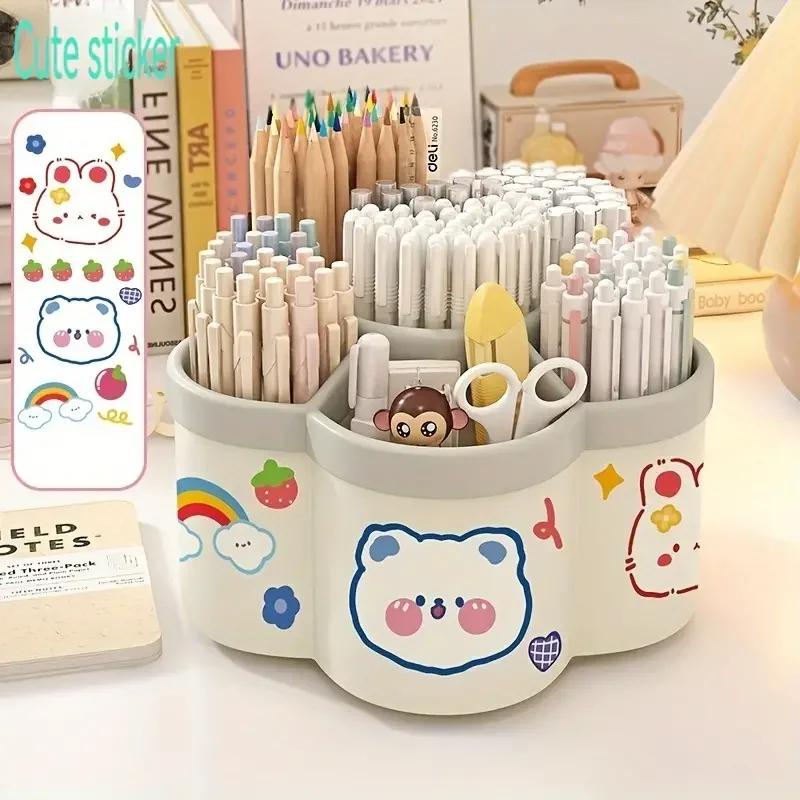 Large Capacity Desk Accessories 306 ° Rotation Cute Pen Holder Stationery Organizer Pencil Storage Office School Supplies
