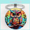 Owl Pendant Keyring With Artistic Gemstone Glass In Silver Finish For Daily Use