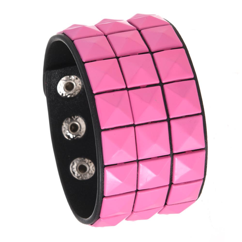 Multicolor Square Stud Faux Leather Bracelet - Punk Style