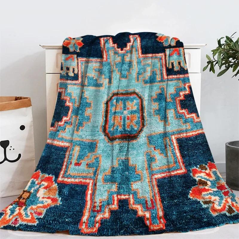 Geometric Ethnic Boho Pattern Flannel Throw Blanket Soft Warm for Home Sofa Decor Kids Adults Camping Blanket King Queen Size