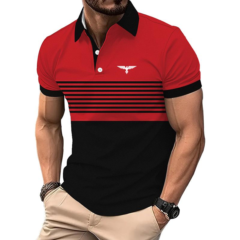 Men Summer Casual Sport Lapel Polo Shirt , Men Slim Fit Business Short Sleeve Stripe Polo Shirt .