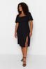 Women's Style Plus Size Black Slit Knitted Dress