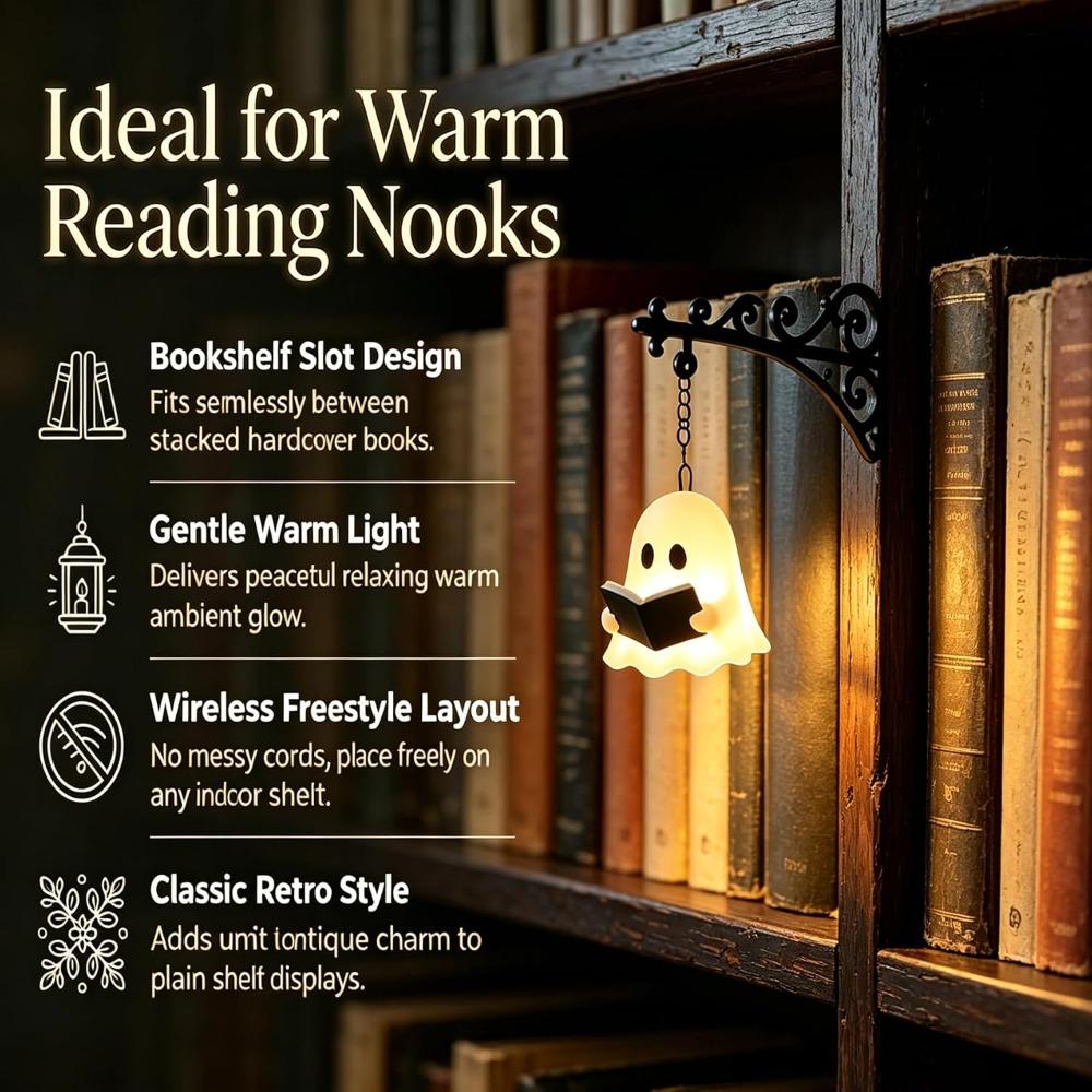 Reading Light Soft Glow Ghost Bookshelf Light Vintage Fantasy Book Nook Lamp Decorative Library Lantern Reading Light for Book