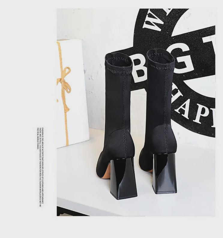 Европейские и американские сексуальные ботильоны из лайкры с острым носком и каблуком-шпилькой для женщин